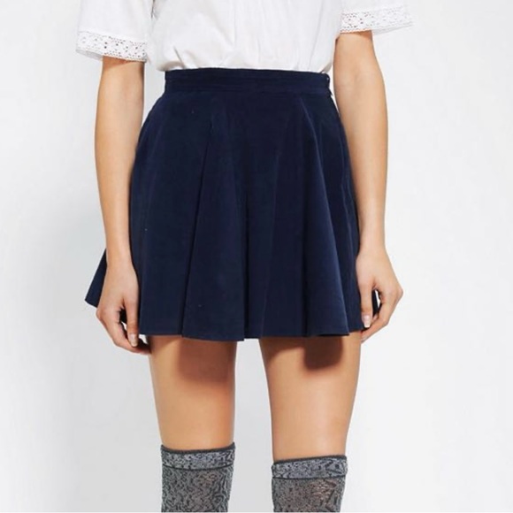 American Apparel Navy Blue Corduroy High Waist Mini Skater Skirt - Picture 1 of 6